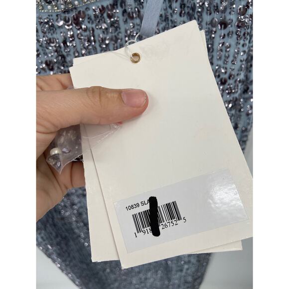 Mac Duggal 10839 Slate Blue Bead & Sequin Sleeveless Column Formal Gown 16 NWT - Picture 6 of 10